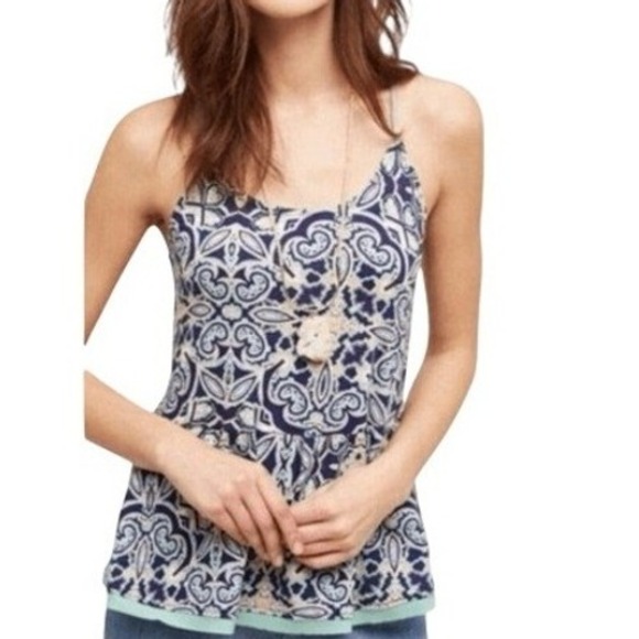 ANTHROPOLOGIE MEADOW RUE Nuria Paisley Racer Back Swing Tank EUC Size Small - Picture 1 of 8